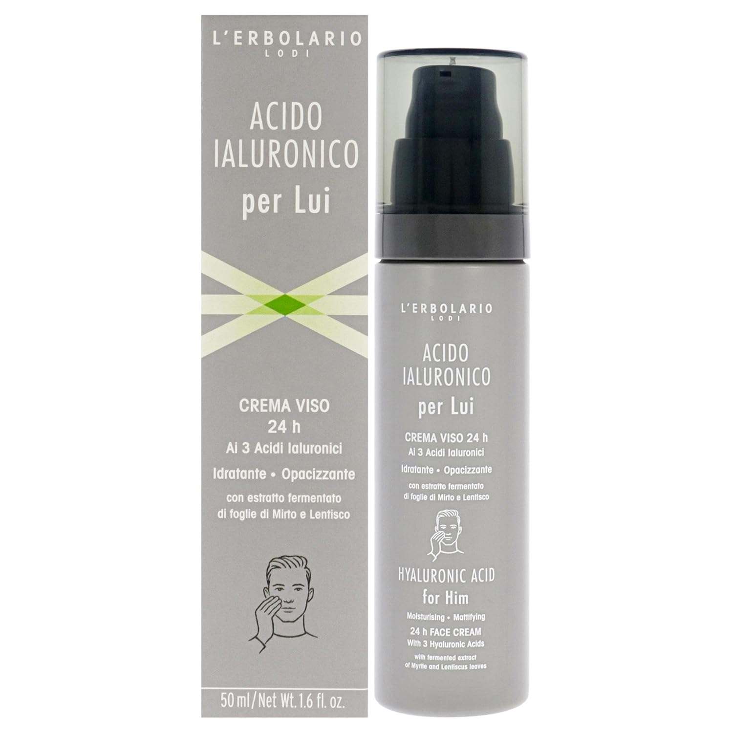Lerbolario Hyaluronic Acid Moisturisin Mattifying Face Cream for Men - 1.6 oz Cream