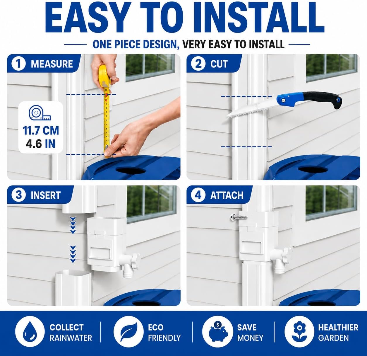 Premium Rain Barrel Downspout Diverter Rain Water Collection System Kit, Gutter Downspout Adapter with Filter, Adjustable Connector Hose, Fits Round & Square Downpipes for Rainwater Harvesting