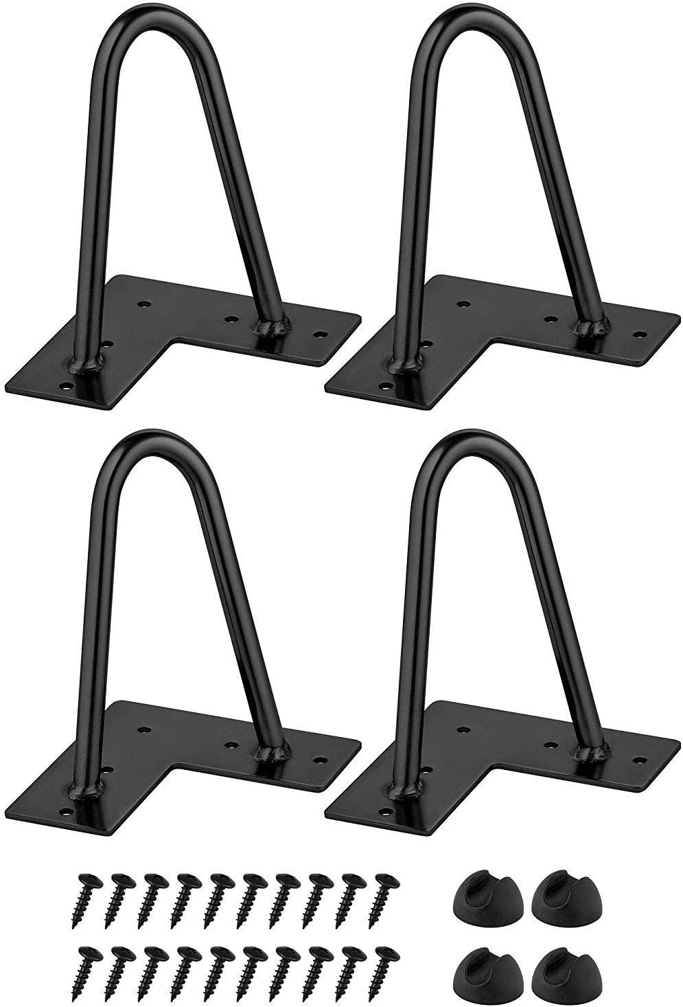 6 Inch Hairpin Legs Black, Heavy Duty Hairpin Metal Table Legs With Floor Protectors & Screws for DIY Furniture, Wardrobe,TV Cabinets, Nightstand, 1/2" Thick 2-Rod,Max Load 150KG