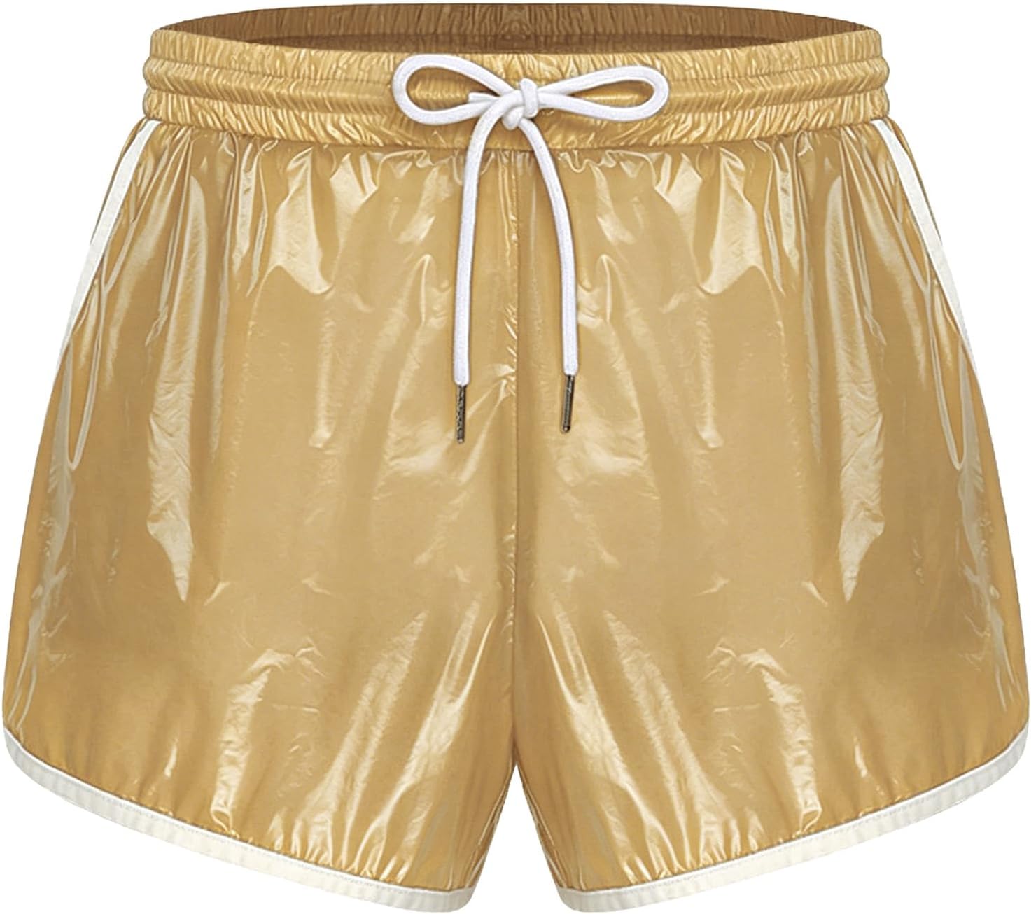 Vxuxlje Mens Wet Look Waterproof Swim Trunks Drawstring Elastic Waistband Boxer Shorts Swimwear