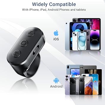 Bluetooth Camera Remote with Zoom & Camera Switch for iPhone & Android | Rechargeable Fingertip Remote for zoom, Camera Switch, Video Scroll and Page turn for Shooting, TikTok and E-Book APP reading