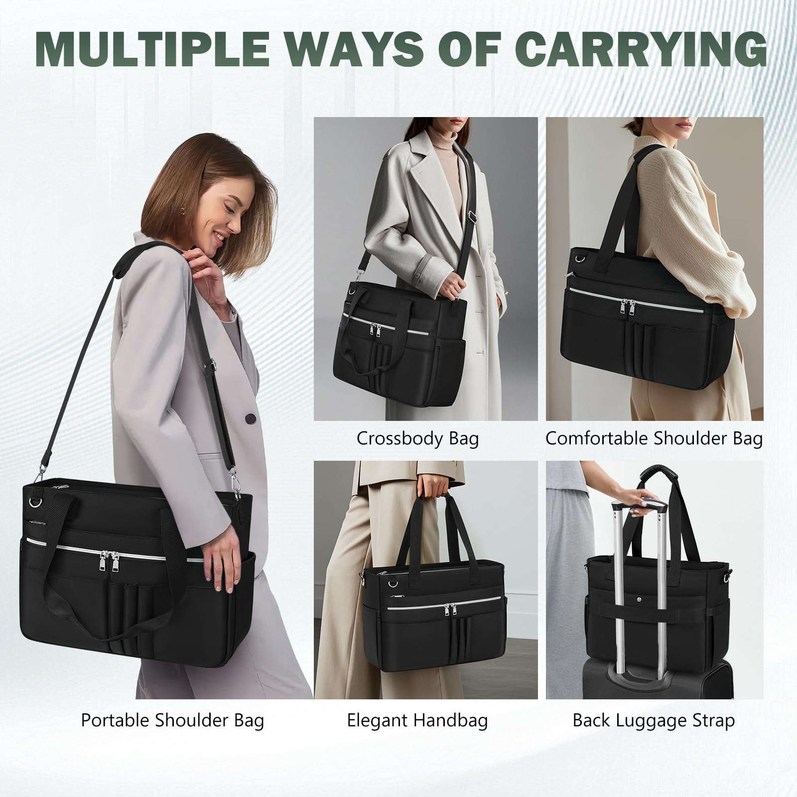 RAINSMORE Lehrertasche Damen 15,6 Zoll Laptoptasche Groß Arbeitstasche mit Isolierter Tasche Wasserabweisende Handtasche Shopper Tasche für Arbeit Büro Uni Reisen Business Schwarz