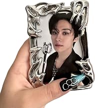 JUMISEE Electroplate Plastic Frame Kpop Photocard Holder with Keychain, Y2K Irregular Silver Card Protector ID Card Holder