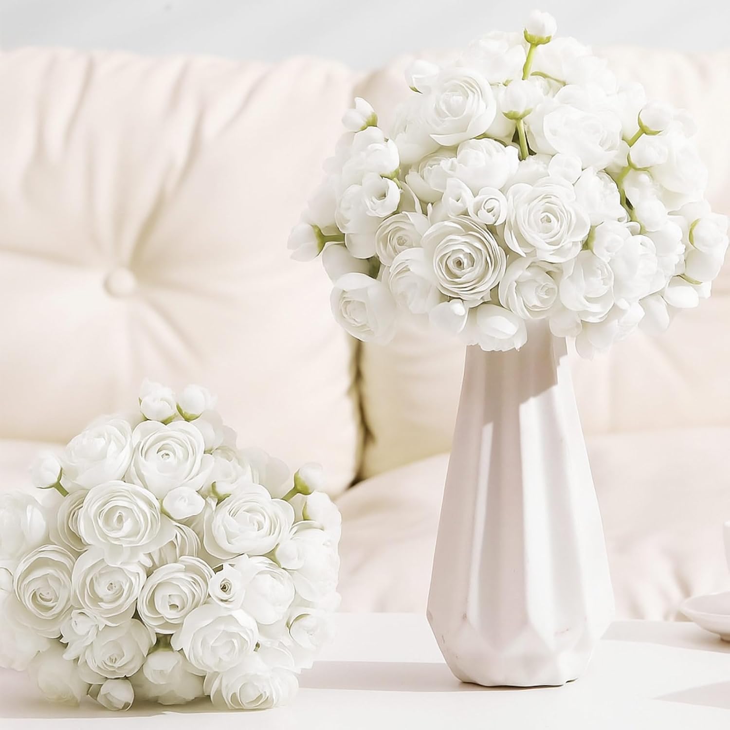 Giegxin 48 Pcs Ranunculus Artificial Flower,Real Touch Peonies Artificial Flower Silk Faux DIY Bouquet for Wedding Bridal Shower Valentine Centerpieces Arrangements Home Decorations(White) - Image 8