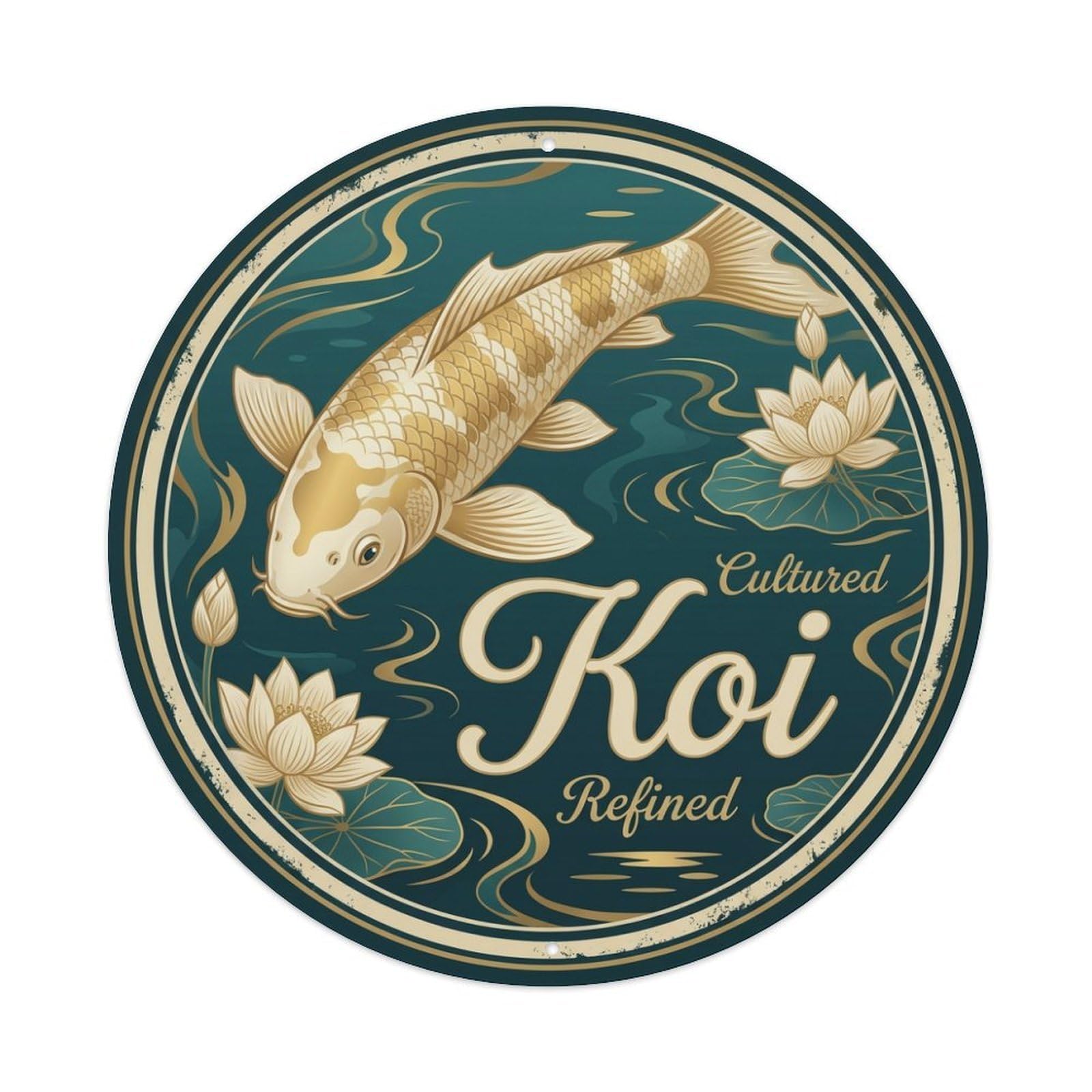 Fyrn Style Metal Tin Sign Koi Fish Elegant Refined Japanese Vintage
