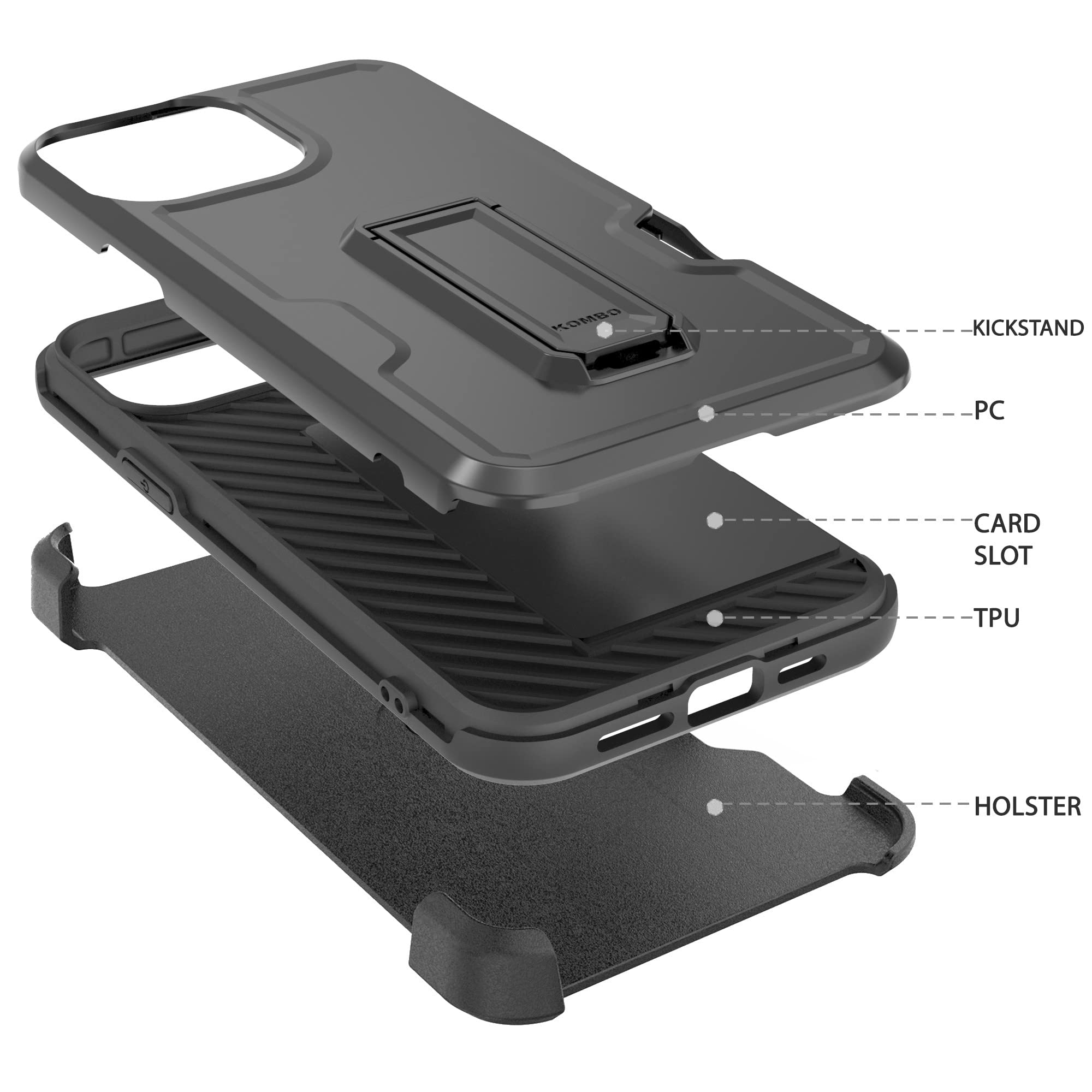 BEYOND CELL Compatible with Apple iPhone 12 Pro Max, Armor Kombo Kickstand Case with Belt Clip Holster, Hybrid Rugged Heavy Duty Shockproof Drop Protection American Flag