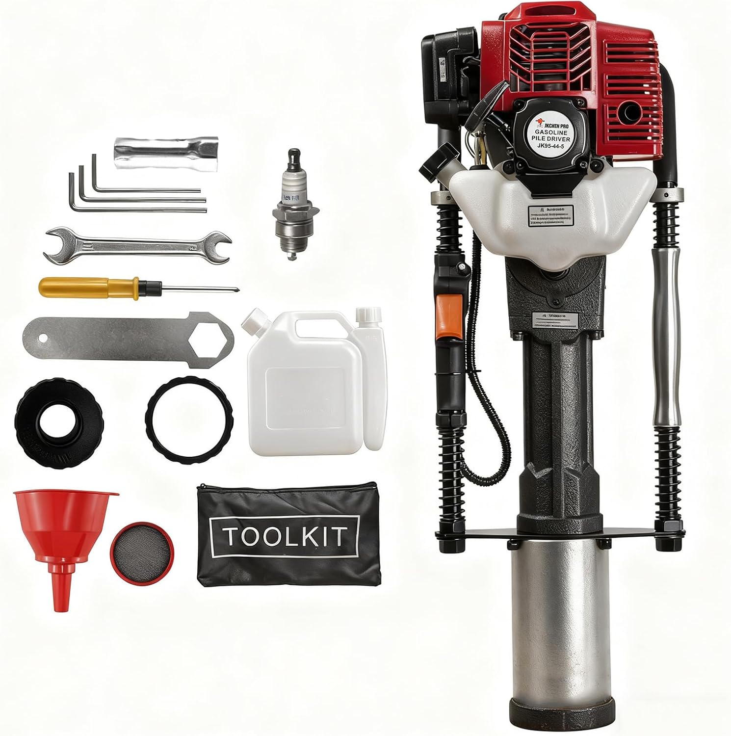 JKCHENPRO 52cc 2-Stroke Gas Powered T Post Driver - Heavy Duty Hammer Drill Pile Driver for Fencing with 3 Driving Heads (49mm, 69mm, 100mm) for Farm, Ranch & Landscaping