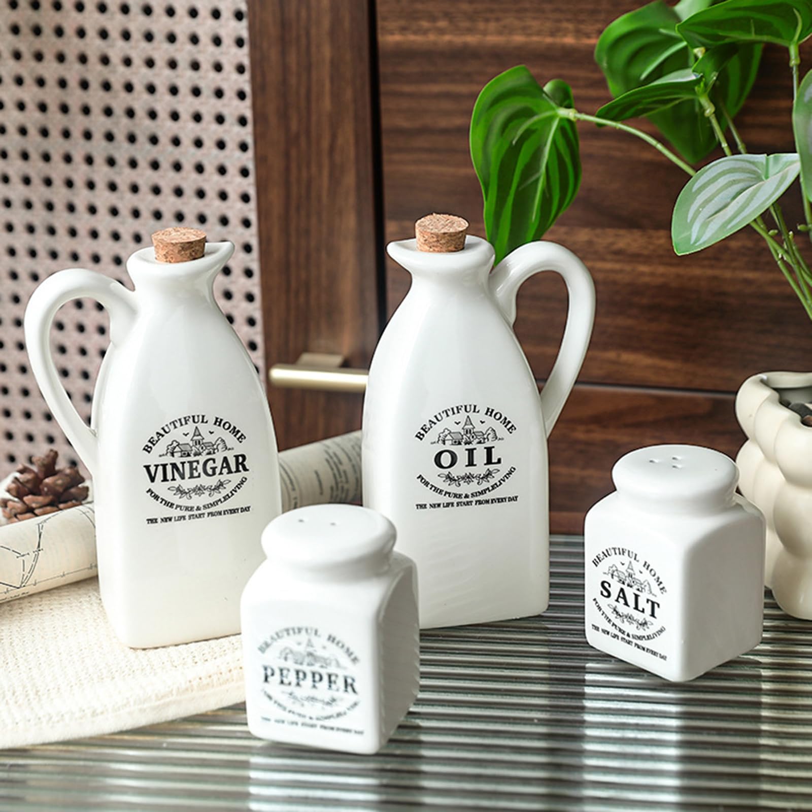 Set di 4 dispenser in ceramica con bottiglia per olio, aceto, sale, pepe, pratica cottura a casa, bottiglie di olio e aceto