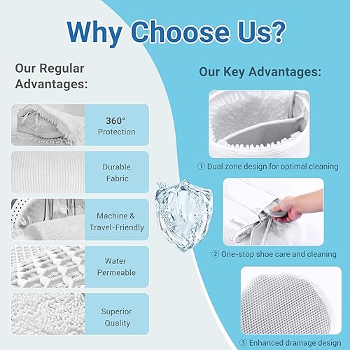 Vista 5 de Large Shoe Bag for Washing Machine, Two-Zone Design, 2 Mesh Pockets, One-Step Wash for Complete Cleaning, Durable Invisible Zipper Sneaker Laundry