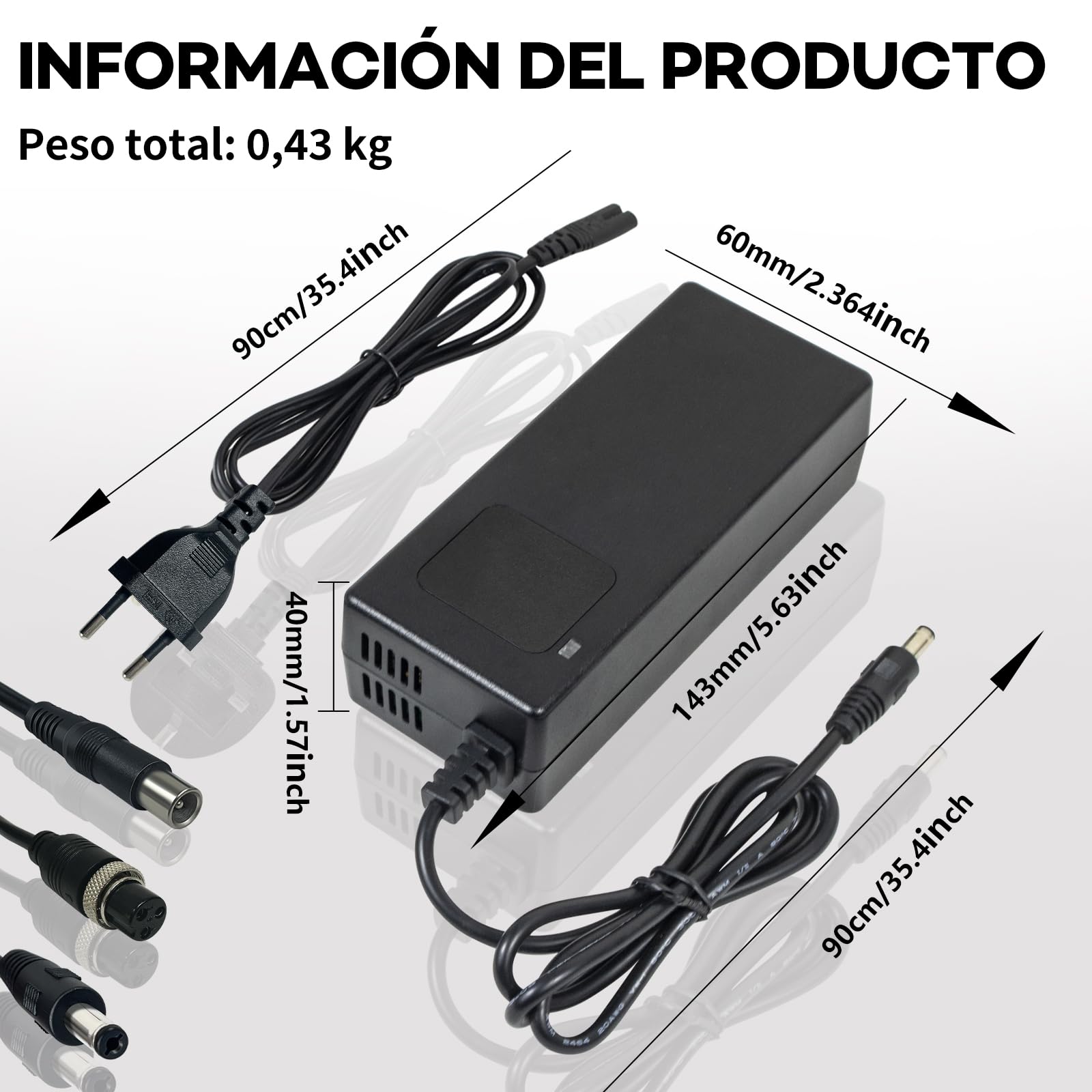 Cargador de batería de 29,4 V, 4 A, para batería de litio de 24 V, con pantalla LED y múltiples funciones de protección y reparación, equipado con conectores RCA de 8 mm, CC 5,5 x 2,1 mm