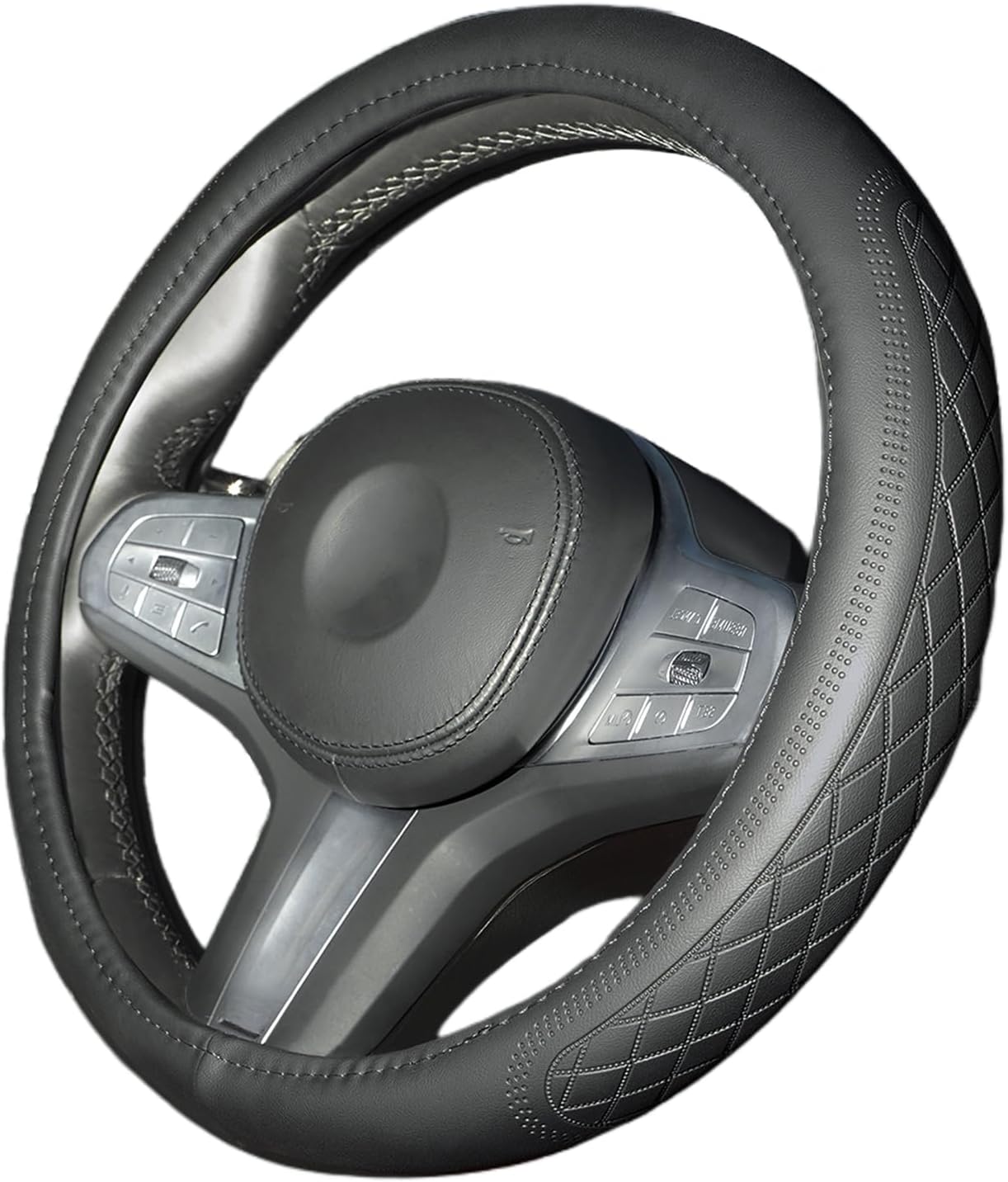 ROYWOO Microfibre Leather Car Steering Wheel Cover Universal Car Steering Wheel Cover 37-38 cm (15 Inch), Breathable and Non-Slip, Black