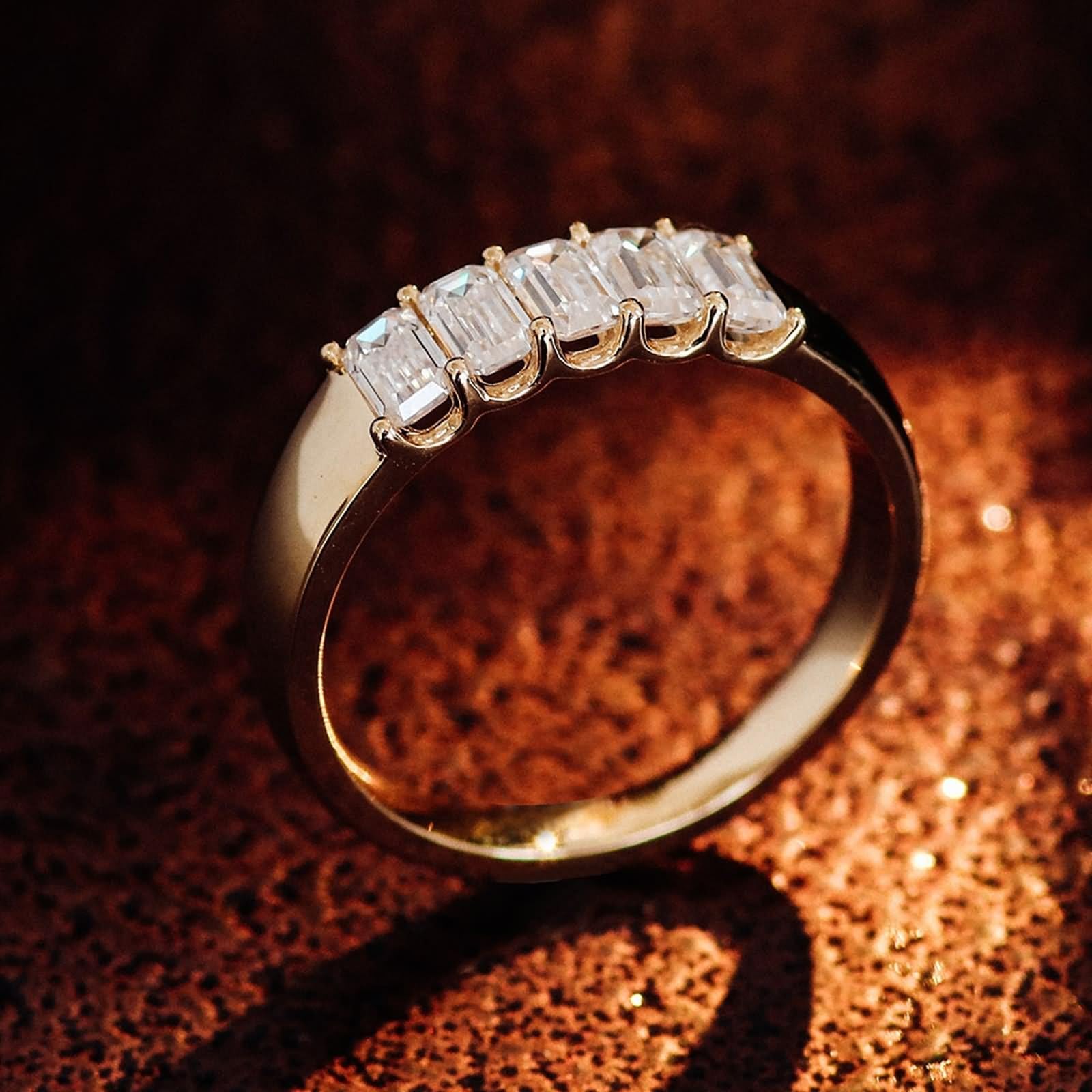 Anello da donna, anello rettangolare con taglio smeraldo moissanite mamma regalo