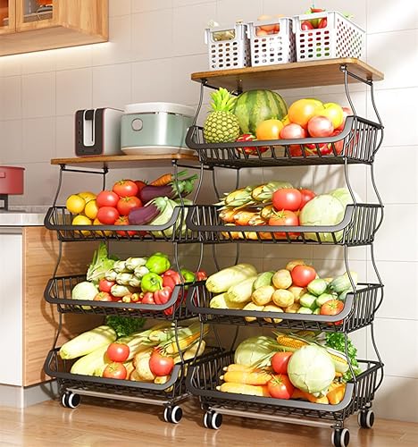 Miniatura 7 de Cestas de almacenamiento de cocina con ruedas, cestas de metal para frutas y verduras, carrito de despensa para cocina, baño, sala de estar (5