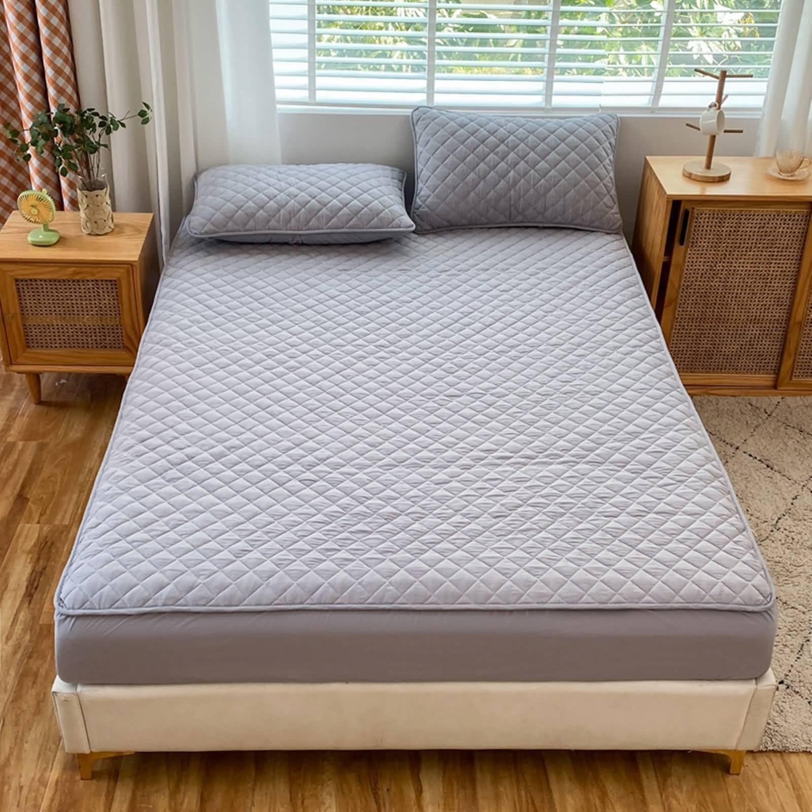 Daesar Completo Lenzuola Matrimoniali 150 x 200 cm, Lenzuolo Matrimoniale Cotone Tinta Unita con Reticolo e Rombo Strutturato Lenzuola e 2 Federe Lavabile in Lavatrice, Grigio Chiaro