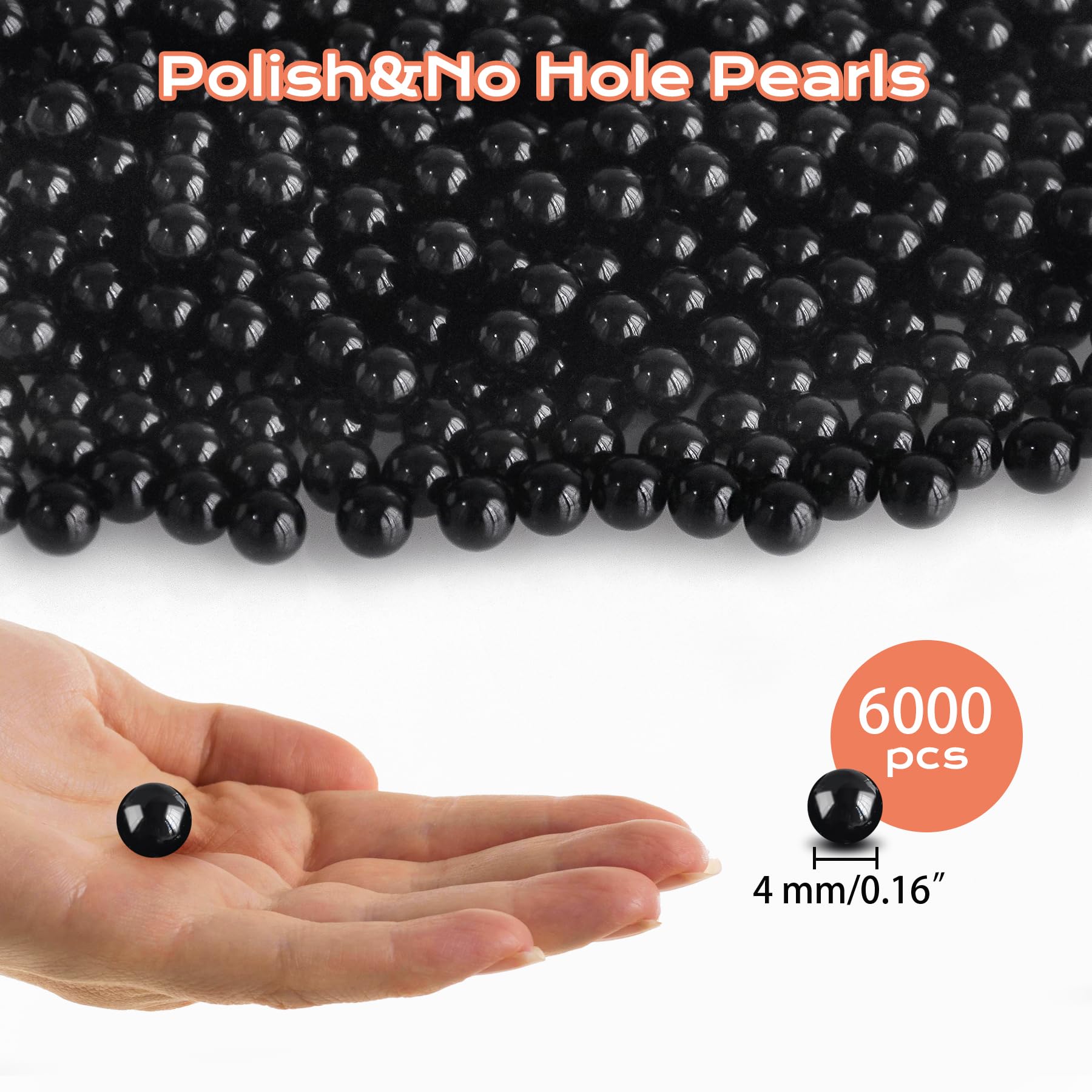 6000pcs 4mm Black Pearls for Dresser Cabinets, Loose Beads No Hole Polished Abs Pearls for Vase Fillers, Table Scatter, Birthday Parties, Christmas, Bathrooms, Home Decor