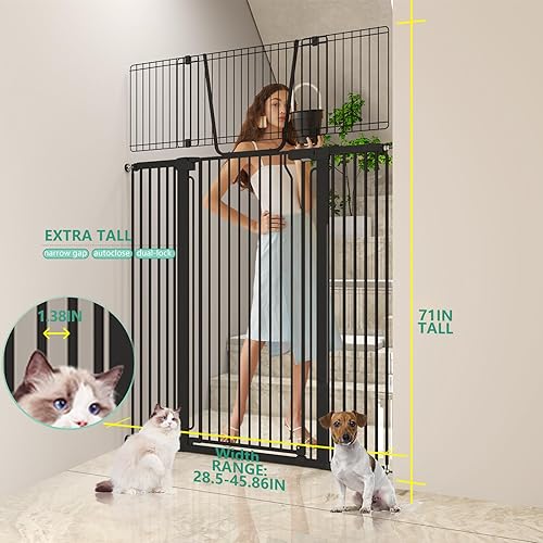 Miniatura 2 de Puerta para gatos 51 extra alta para puerta, puerta extra ancha para mascotas de 28.5 a 48.7 pulgadas con puerta ajustable para gatos, cierre