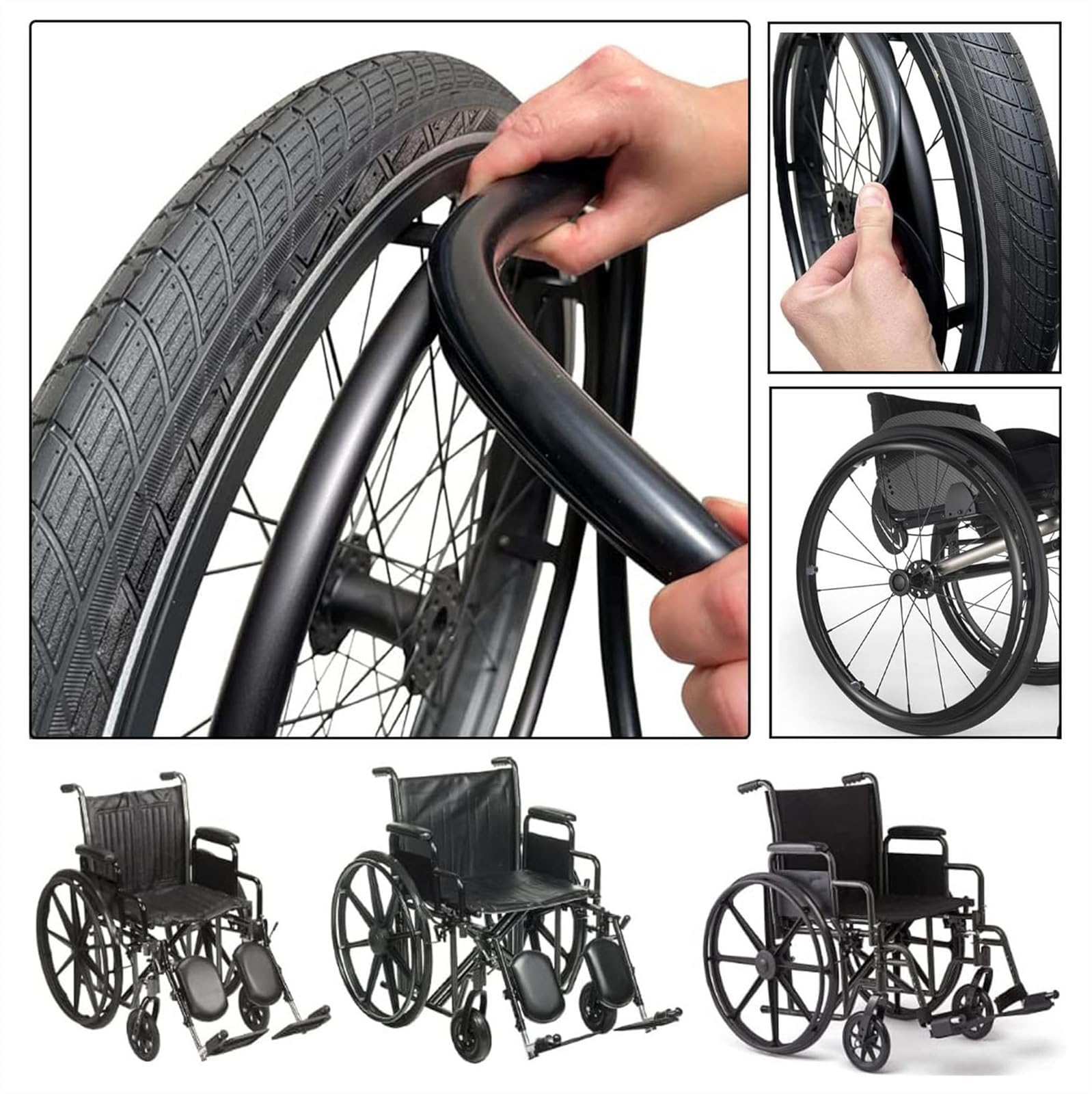 Rollstuhl-Schieberrandabdeckungen, Silikon-Handgriff, rutschfest, verschleißfest, Handschiebebezüge für 20/22/24 Zoll Rollstühle, langlebiges Rollstuhlzubehör