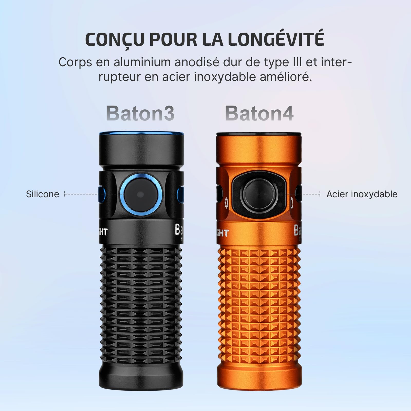 OLIGHT Baton 4 Lampe de Poche Rechargeable LED Étanche Camping Urgence | Jusqu'à 1300 lumens, portée 170 m. Mini lampe torche ultra-lumineuse à 6 modes, autonomie jusqu'à 30 jours, étanche IPX8.