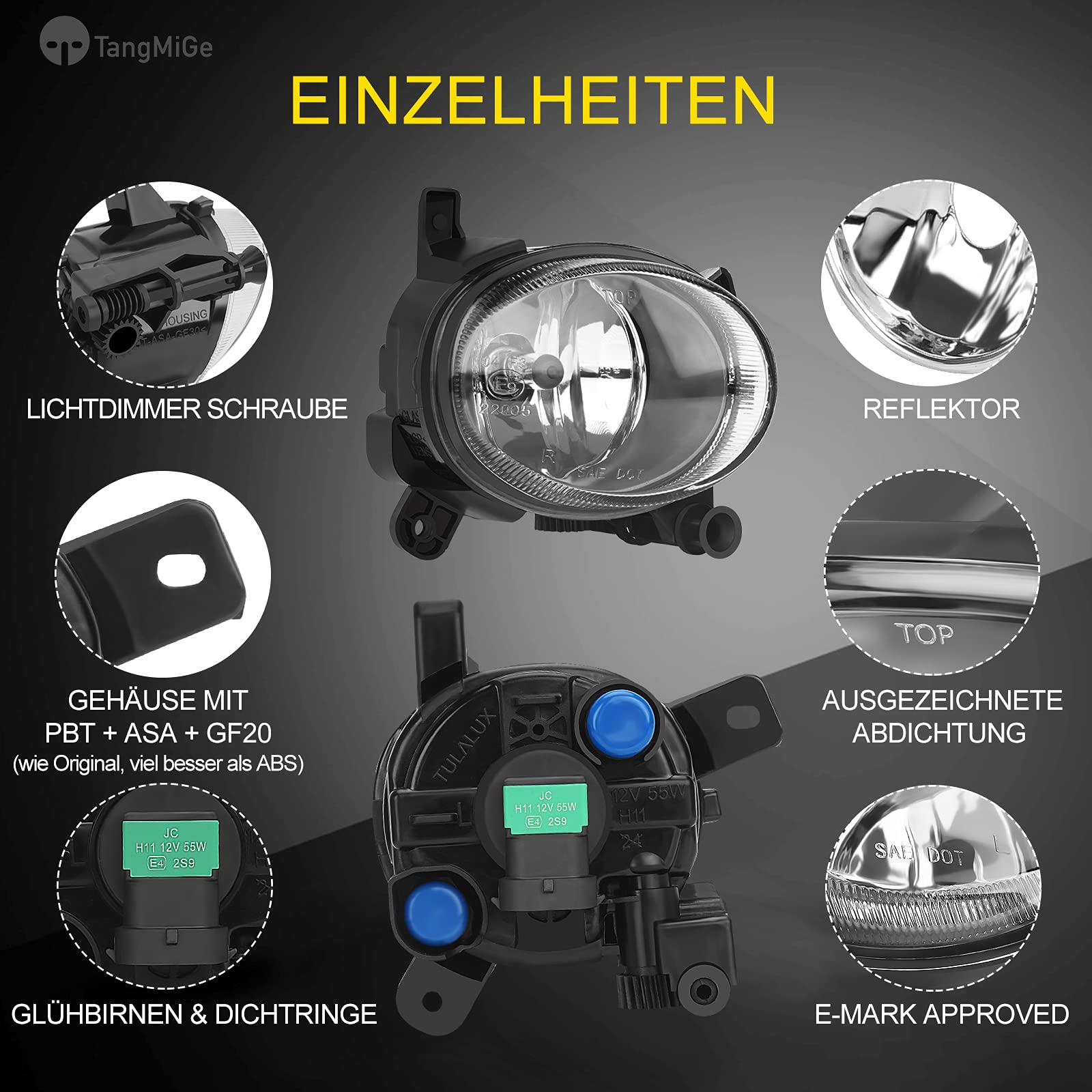 TangMiGe Światła Przeciwmgielne kompatybilny z Audi A1 A5 A6 Q3 A4 Wagen, 8X 8K2 8K5 8T 8F 4G2 4G5 4GH 8UB 8UG, Volkswagen VW Passat CC 357, 06/2007-12/2014