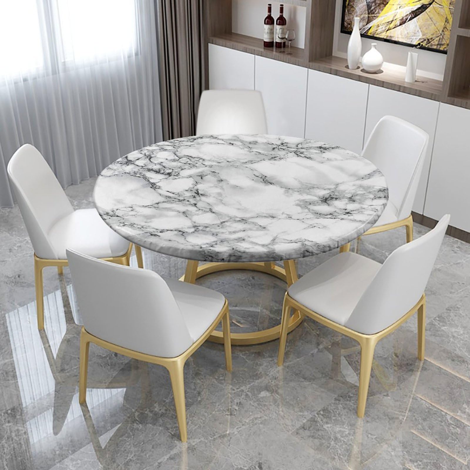 igoga sports Round Fitted Tablecloth for Dining Room Table, Elastic Edge Table Cover for Outdoor Picnic Patio Birthday Party or Indoor Table Decor Fits Tables Up to 40''-44