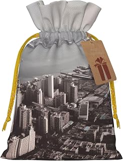Burlap Santa Sack with Tags, Yellow Christmas Ribbon Holiday Gift Wrap Bag Reusable Drawstring Gift Bag Mumbai city Gift Wrapping Bags Personalized Christmas Sacks for Presents Small