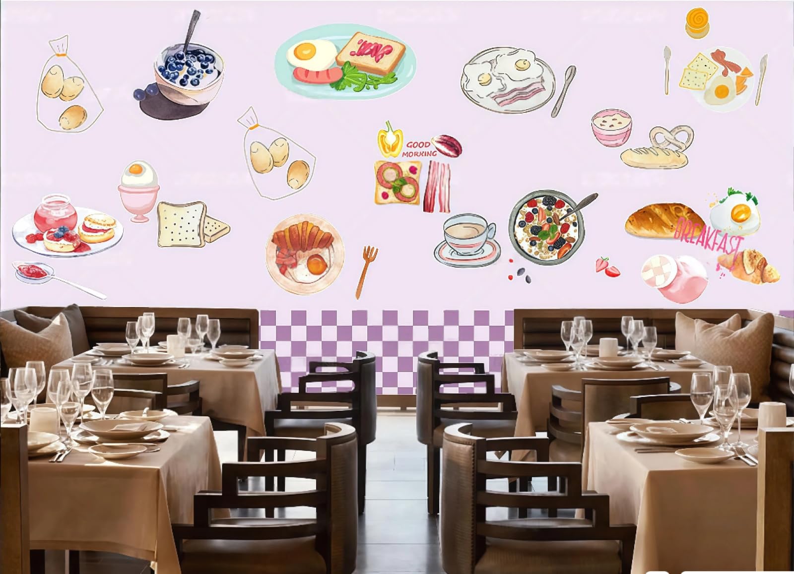 Papel Tapiz Pintado A Mano A Cuadros Rosa, Pequeña Tienda De Desayuno Fresco, Pan, Bebidas Gourmet, Cafetería, Mural De Fondo, Papel Tapiz De Restaurante Occidental,3D,250x175cm