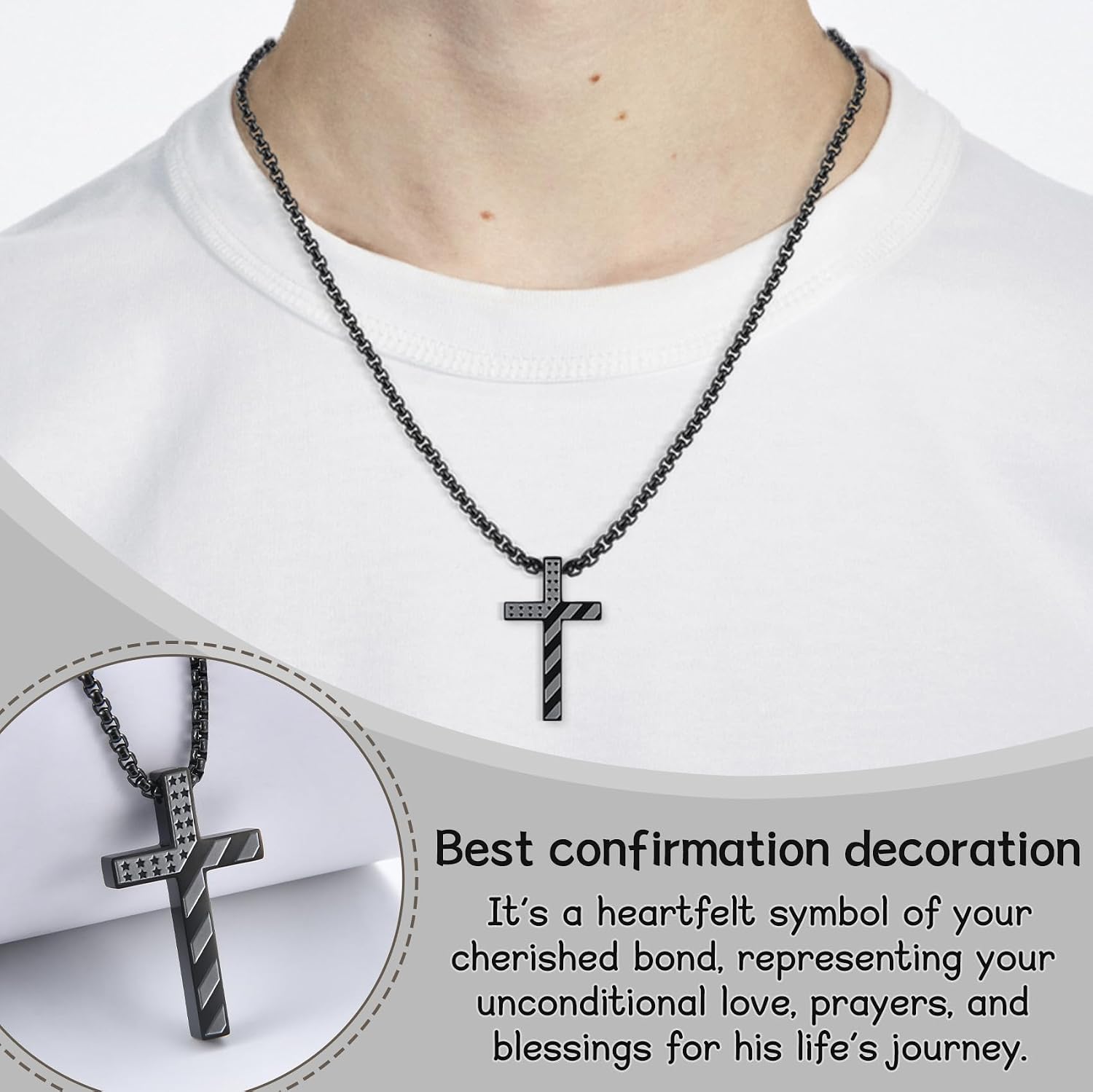 EPIRORA Cross Necklace for Men Boys, First Communion Baptism Confirmation Easter Gifts for Teens Boys, 316L Stainless Steel Chain Cross American Flag Religious Christian Jewelry Gifts, 22+2 Inches