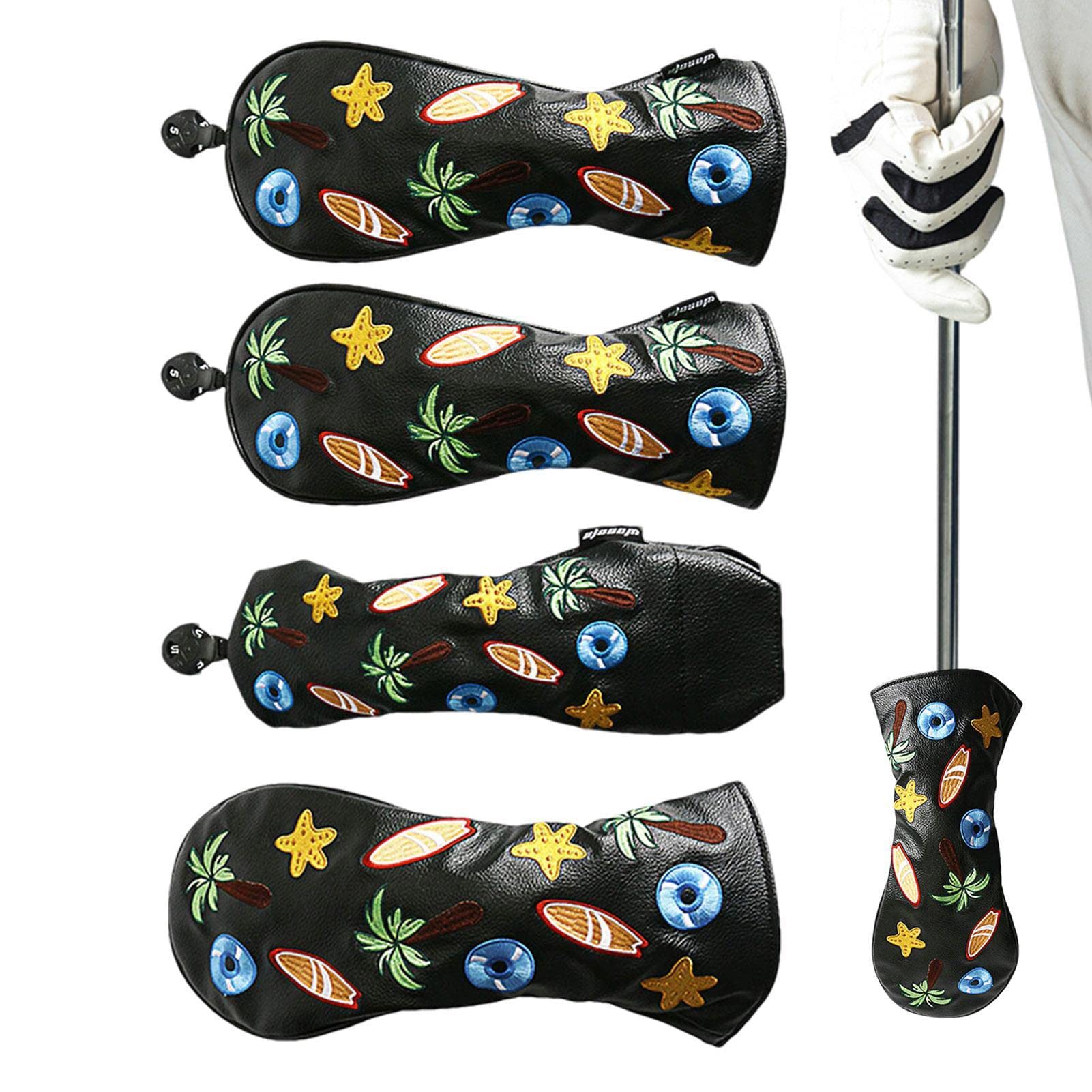 Abonda Golfschlägerabdeckungen, 4-teiliges tragbares PU-Leder-Schlägerhauben-Set, Golfschläger-Leder-Schlägerhaube, passend für Fahrerholz, Fairway-Holz und Hybrid