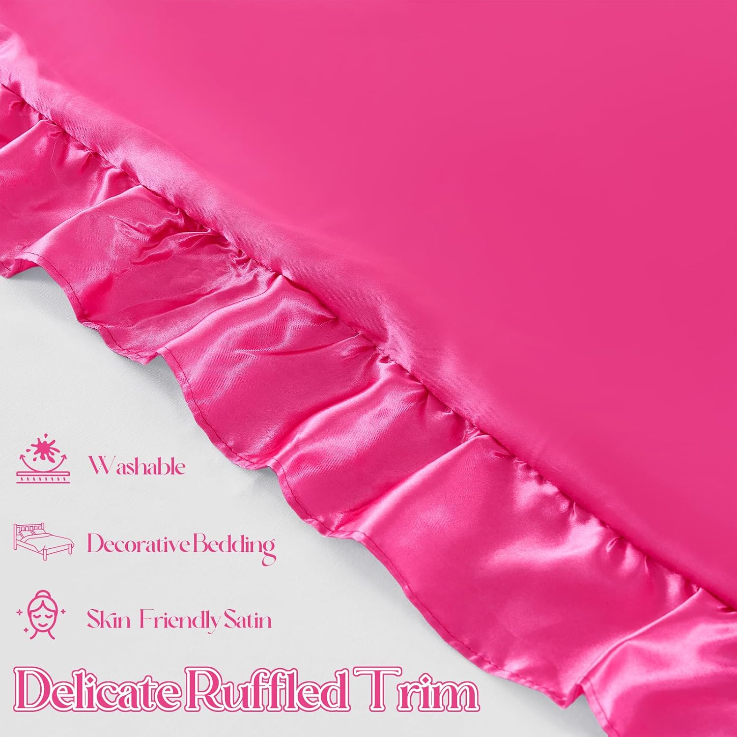 NSGZ Ruffled Satin Pillowcase Set of 2, Standard 20x26 Inch, Fuschia image 4