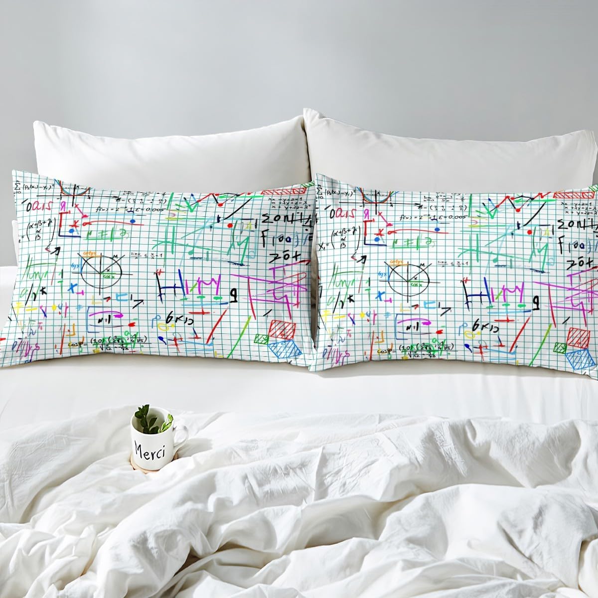 Math Equation Fitted Sheet Twin for Boys Girls Mathematics Formula Duvet Cover Math Axis Art Comforter Cover Science Theme Bedding Set Teens Kids School Educational Dorm Bedroom Decor