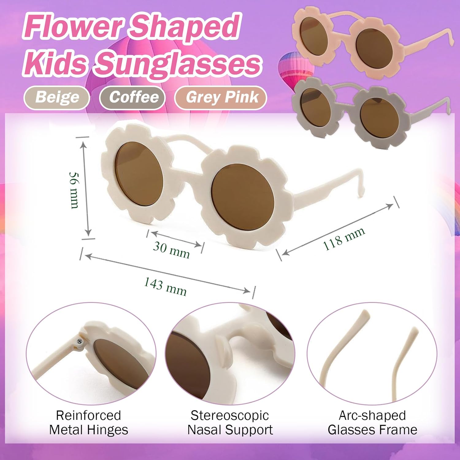 DIY Kids Sunglasses 9 Pairs Toddler Sunglasses Flower Round Heart Sunglasses Kids Colorful Girls Boys Sunglasses for Beach Party Holiday - Image 4
