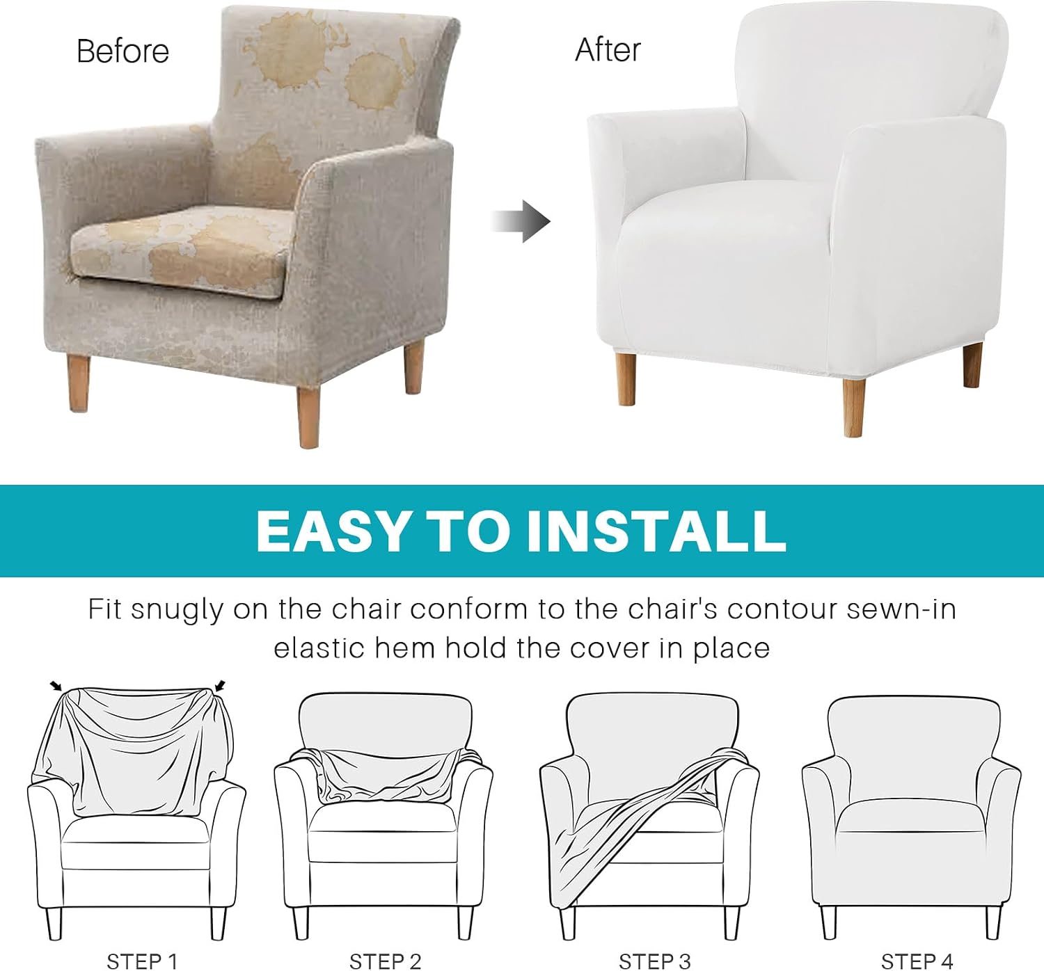 MIFXIN Banquet Armchair Slipcovers Chair Cover Velvet Stretch Armchair Sofa Cover 1 Piece Spandex Elastic Furniture Protector Couch Slipcover for 1-Seater Sofa with Arms (White)