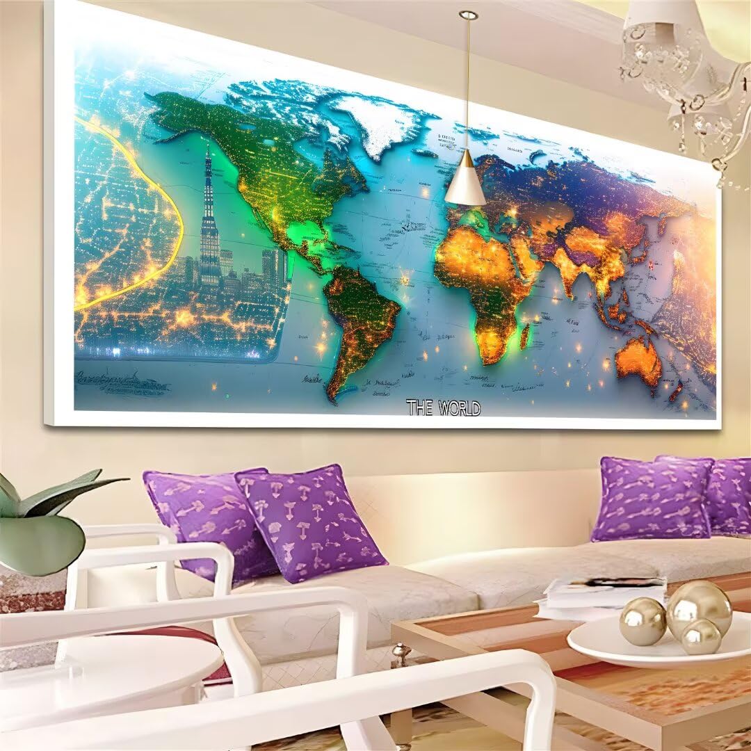 Mapa świata 5D, zestawy artystyczne dla dorosłych, 270 x 90 cm, duża mapa, zestawy do malowania diamentami dla dorosłych, DIY, pełne wiercenie, kryształ górski, sztuka i rzemiosło, sztuka z klejnotami