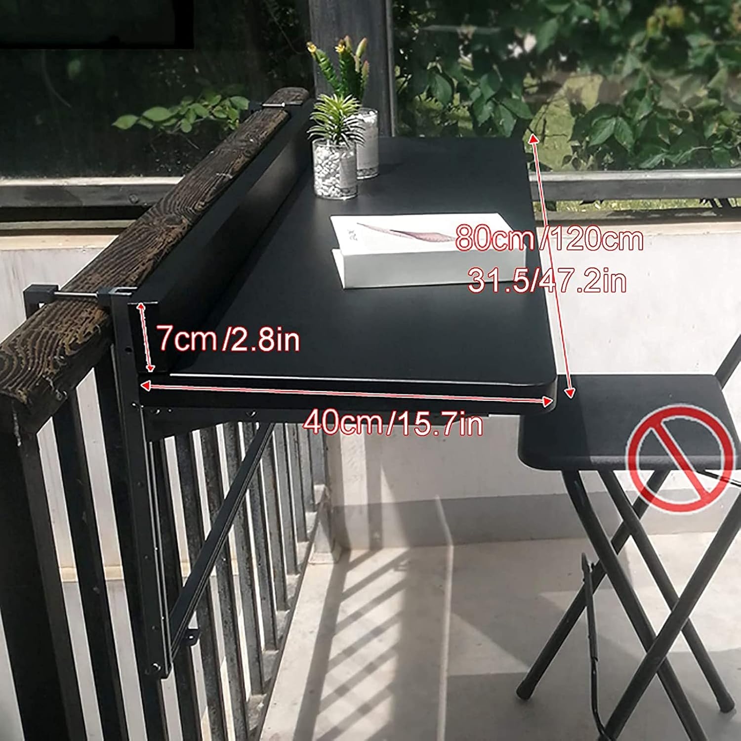 Folding Outdoor Balcony Railing Table - Rust-Proof Aluminum Alloy Dining & Leisure Table, Sun-Resistant Hanging Computer Desk for Home & Patio Use