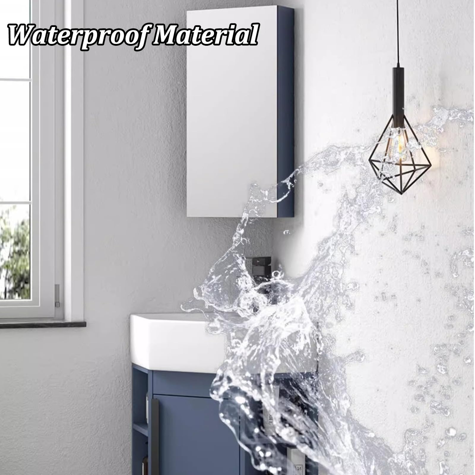 Waschtisch mit Unterschrank Eckwaschbecken mit Unterschrank Spritzwassergeschütztes Design, Große Speicherkapazität, Wandmontiertes Keramik Waschbecken für Kleine Räume(45cm)