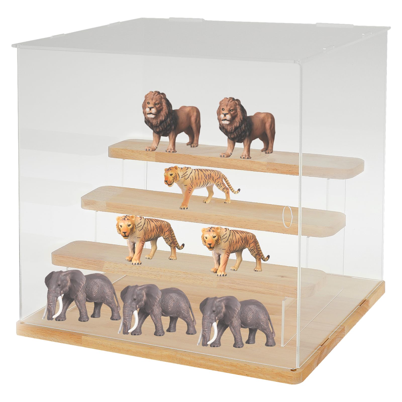 Cbwerbb Light/White/Yellow Clear Display Case Acrylic Box Dustproof Protection Showcase With 4 Tier Stackable Built In Adjustable Led Easy To Assemble Placed On Desk Dresser Nightstand For Display And Organization
