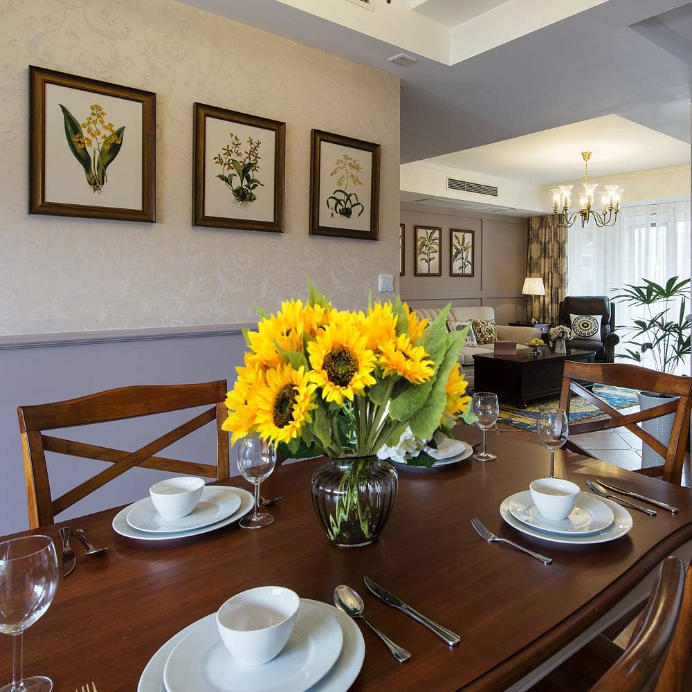 Artificial Flowers 2pcs 14'' Sunflower Bouquets with 7pcs Silk Flowers for Wedding Bridal Bouquet Bridesmaid Home Decor Housewarming Gift Office Baby Shower (Yellow)