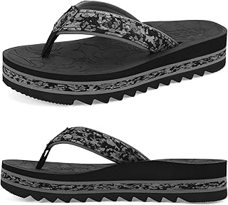 ONCAI Flip Flops for Women, Fashion Printed Platform Sandals Woman with Arch Support Yoga Mat Cushion, Lightweight Summer Beach Outdoor Chunky Non-Slip Rubber Soles US Size 5-11