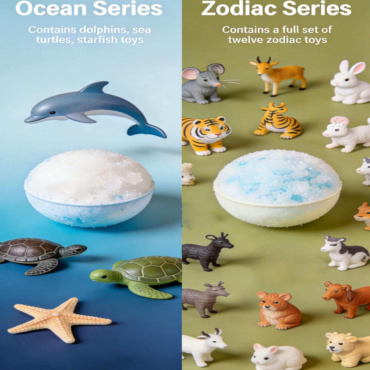 12-Pack Bath Bombs with Surprise Toys Inside, Natural Organic Bath Fizzies with Shea Butter, Ocean/Animal/Series (Blue)