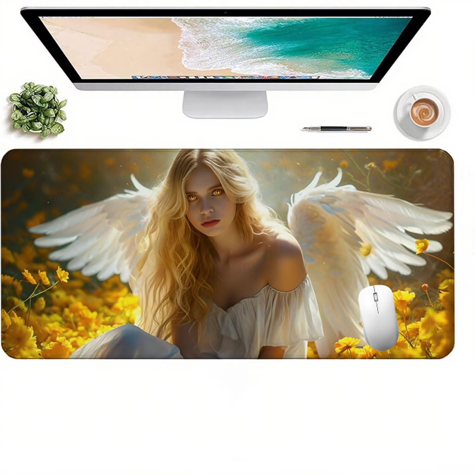 Biała podkładka pod mysz dla graczy XXL 1400 x 600 x 3 mm, pod ręką biurko kobieta z antypoślizgową i wodoodporną gumową podkładką pod mysz, gładka powierzchnia poprawia precyzję i szybkość D1-215