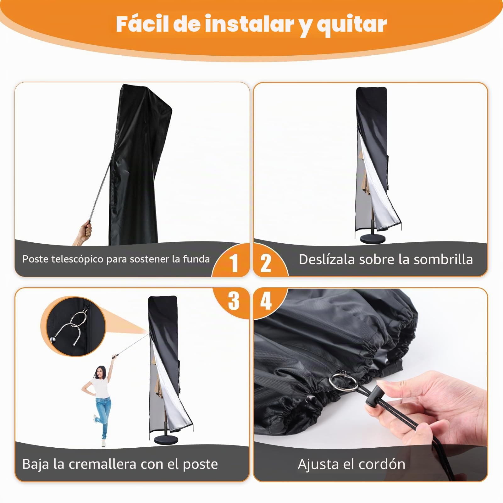 DOCEPERT Cubierta para sombrilla de patio 420D impermeable para exteriores, apta para paraguas de doble cara 390cm-450cm, cubierta de paraguas grande, cubierta de sombrilla de jardín(180x70x70cm)