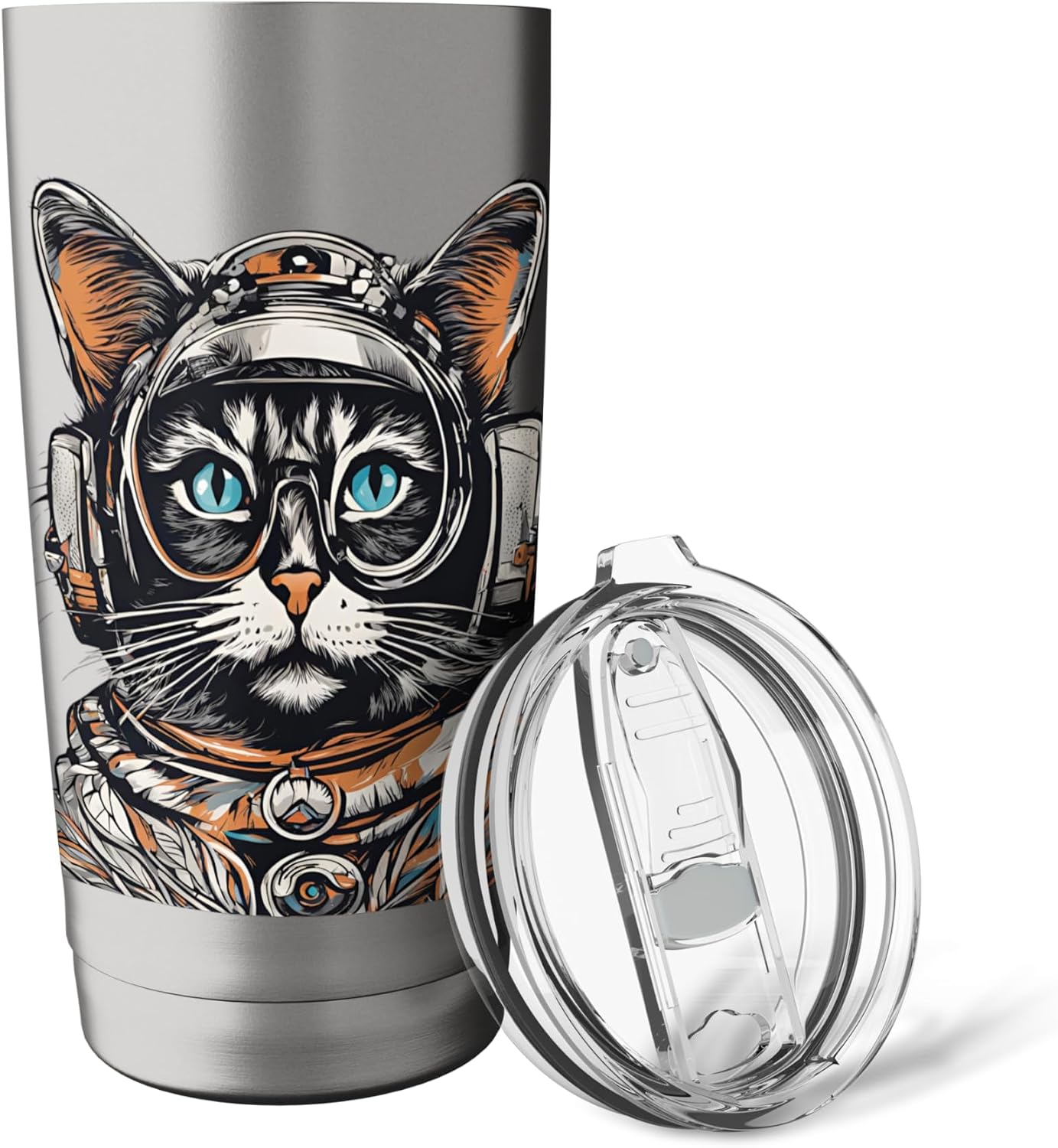 Retro Cat Illustration, Black Cat Silhouette, Sci-fi, Cute, Cool, Popular, Gift, Men's, Women's, T-shirt Stainless Steel Insulated Tumbler image 5