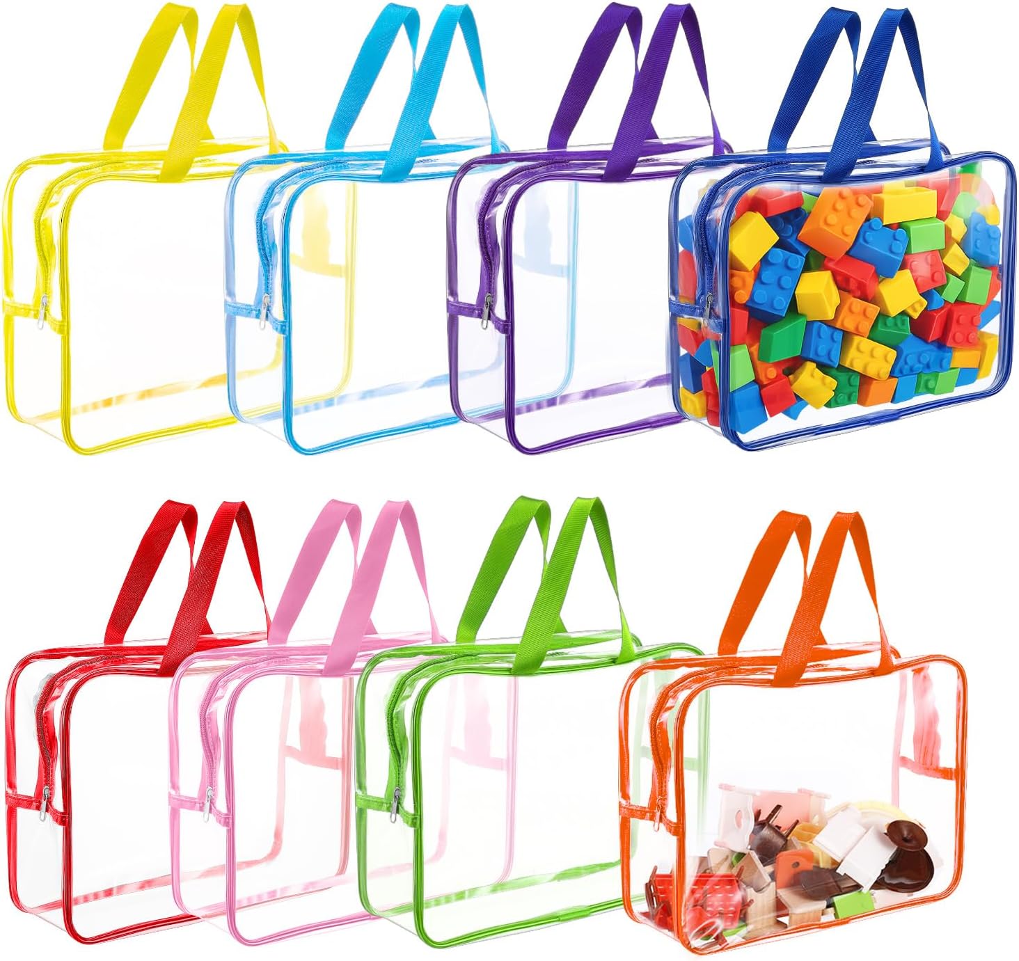 8 Packs Large Toy Storage Bags with Labels, Reusable Clear PVC Toy Organizers and Board Game Storage Bags for Toys Travel, Waterproof Organizer Bag with Zipper for Building Blocks, Puzzle