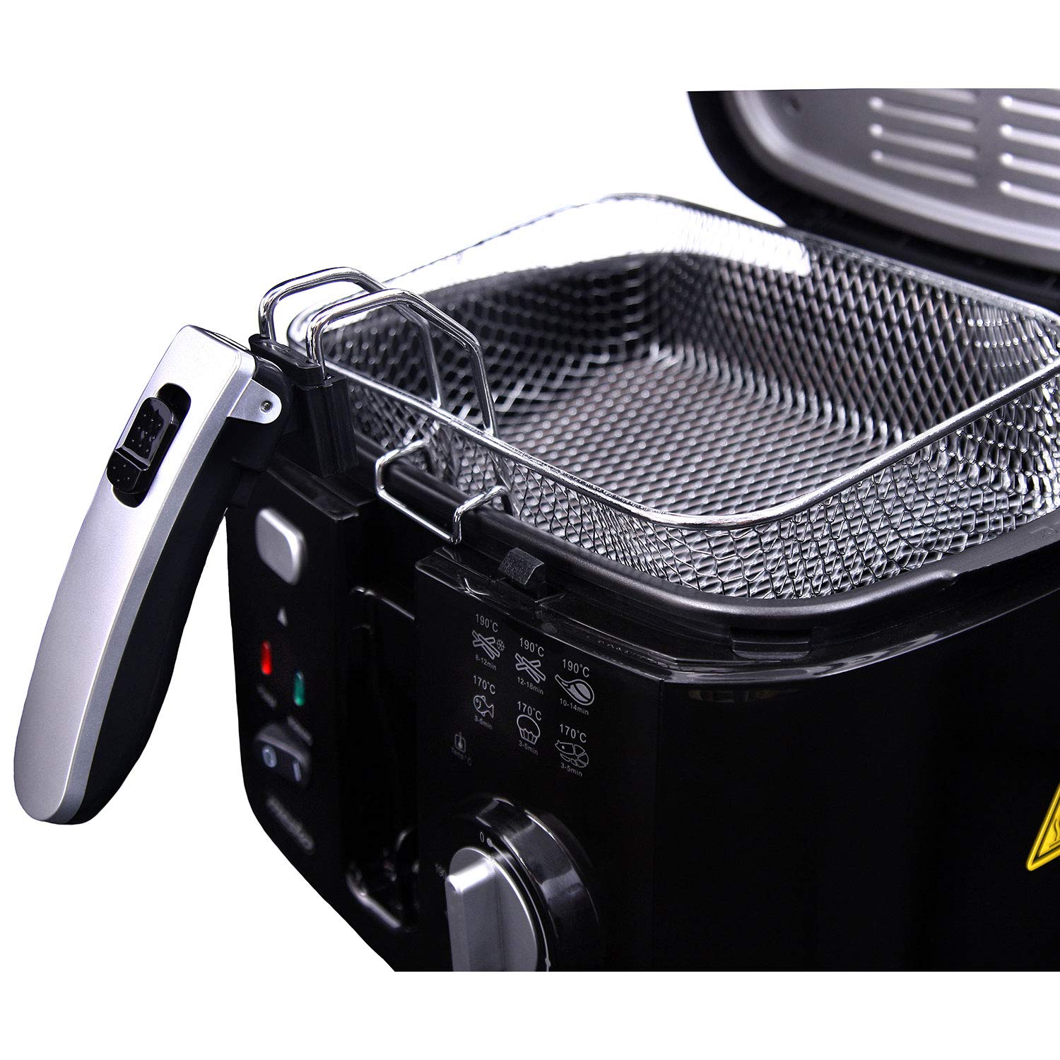 Mesko MS4908 Friggitrice ad Olio Elettrica, 2,5 Litri, Temperatura Regolabile, Secchio Antiaderente Rimovibile, Coperchio con Filtro Antiodore e Finestra, Facile da Pulire, 1800W, Nero