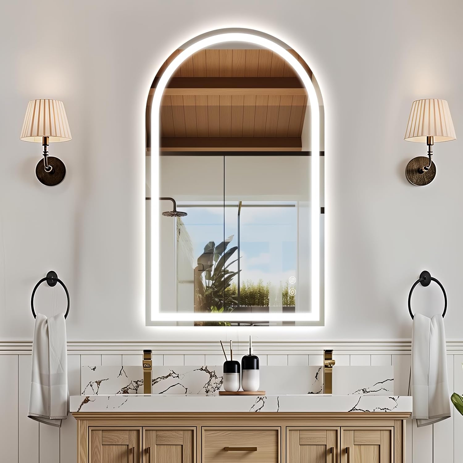 Niccy Arched LED Bathroom Mirror, 40x24 Arch Wall Mounted Frameless Bathroom Mirror for Vanity, Smart Lighted Frontlit Mirrors with Memory Function for Bathroom Bedroom Beauty Hair Salon