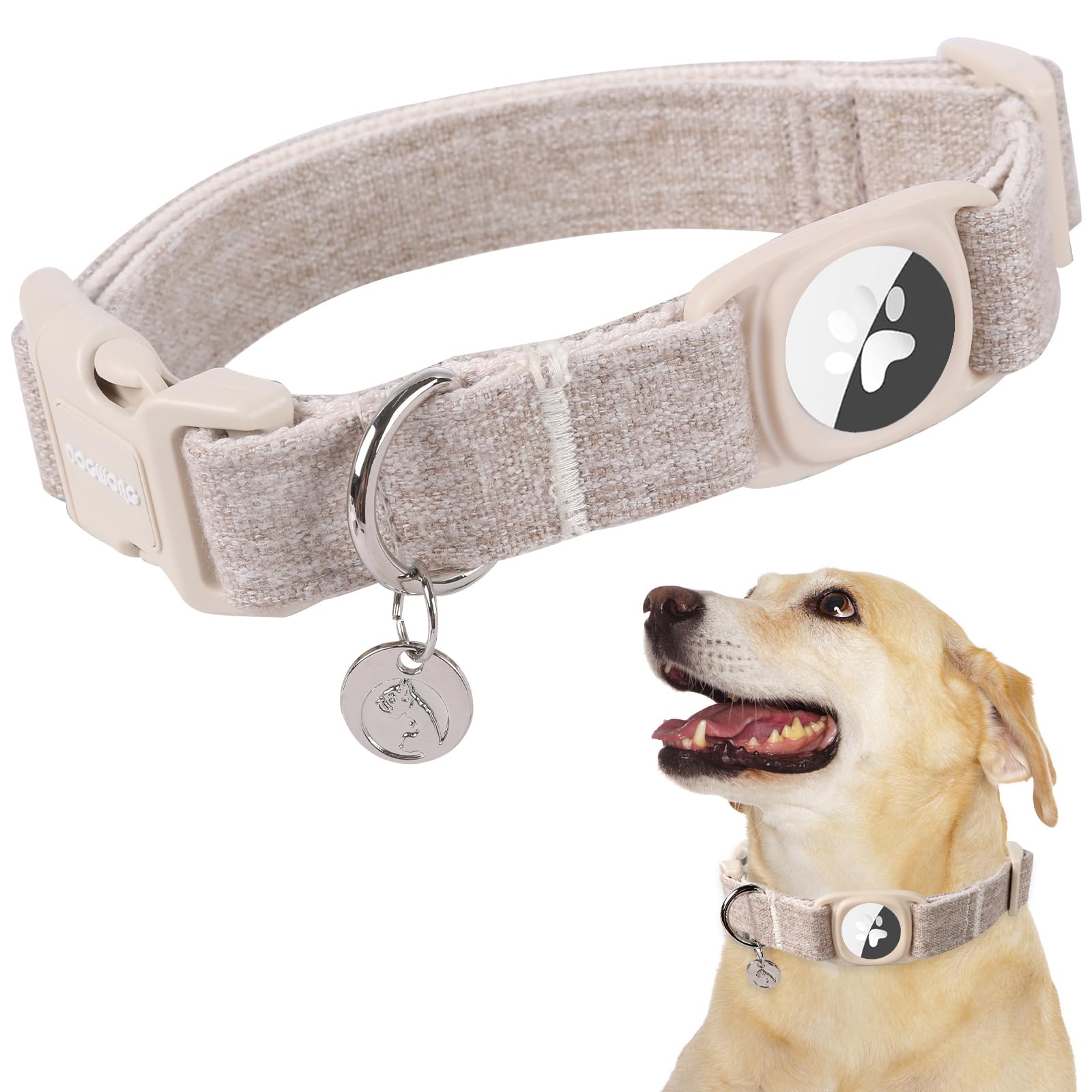Collier pour chien avec support Airtag DOGWONG anti-perte en textile de chanvre robuste