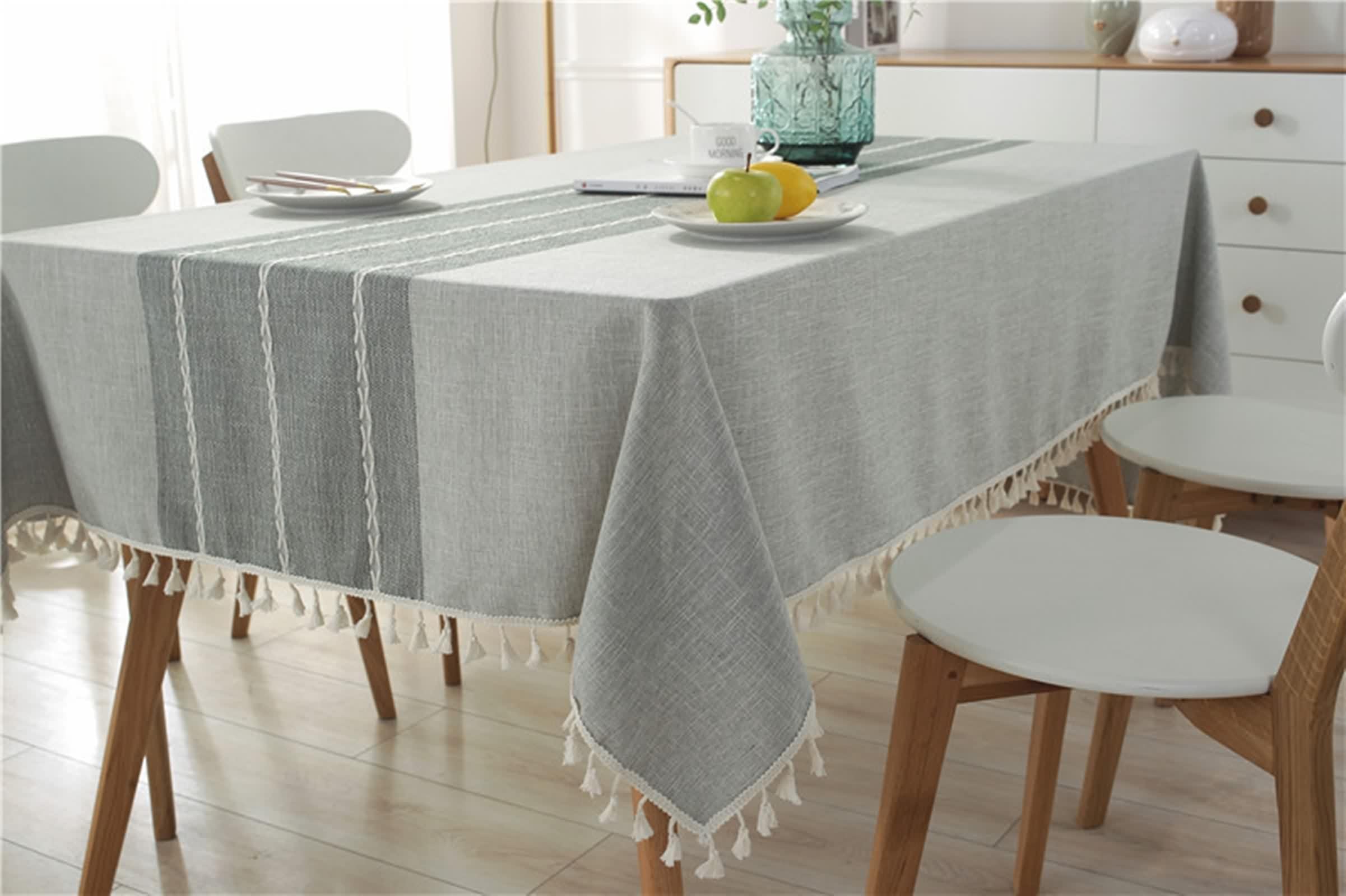 Tischdecke 120 X 120 Grau, Kleine Tischdecken Baumwolle Leinen Einfarbig mit Spitze Table Cloth für Geburtstag Party Hochzeit