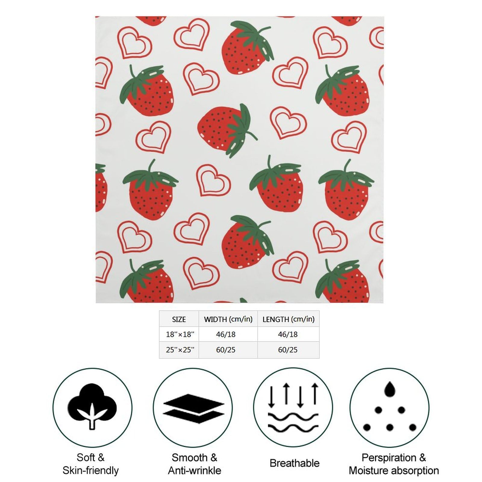 Csemeie Cute Strawberry Pattern Bandana Hair Scarf Headband Adjustable Neckerchief for Men Women Decor