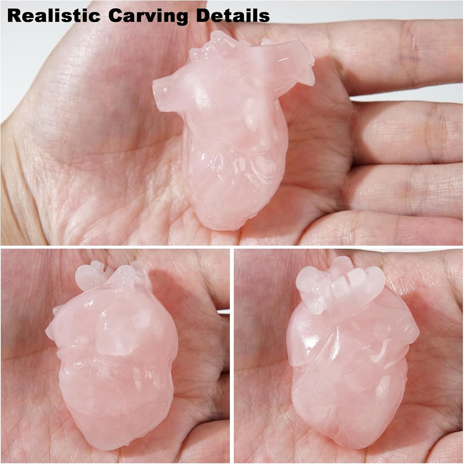 2.17" Rose Quartz Heart Healing Crystal Hand-Carved Natural Stone Figurine Sculpture for Meditation, Love, Chakra Balancing, and Home Decor, Spiritual Gift for Women and Men