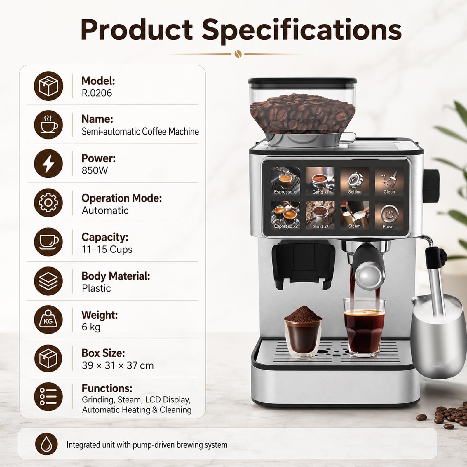 Cafetera Espresso Con Molinillo De 20 Bares, Cafetera Automática Con Molinillo Cónico Y Vaporizador Para Espumar Leche, Ideal Para Espresso, Capuchino, Latte Helado, Cold Brew Y Americano